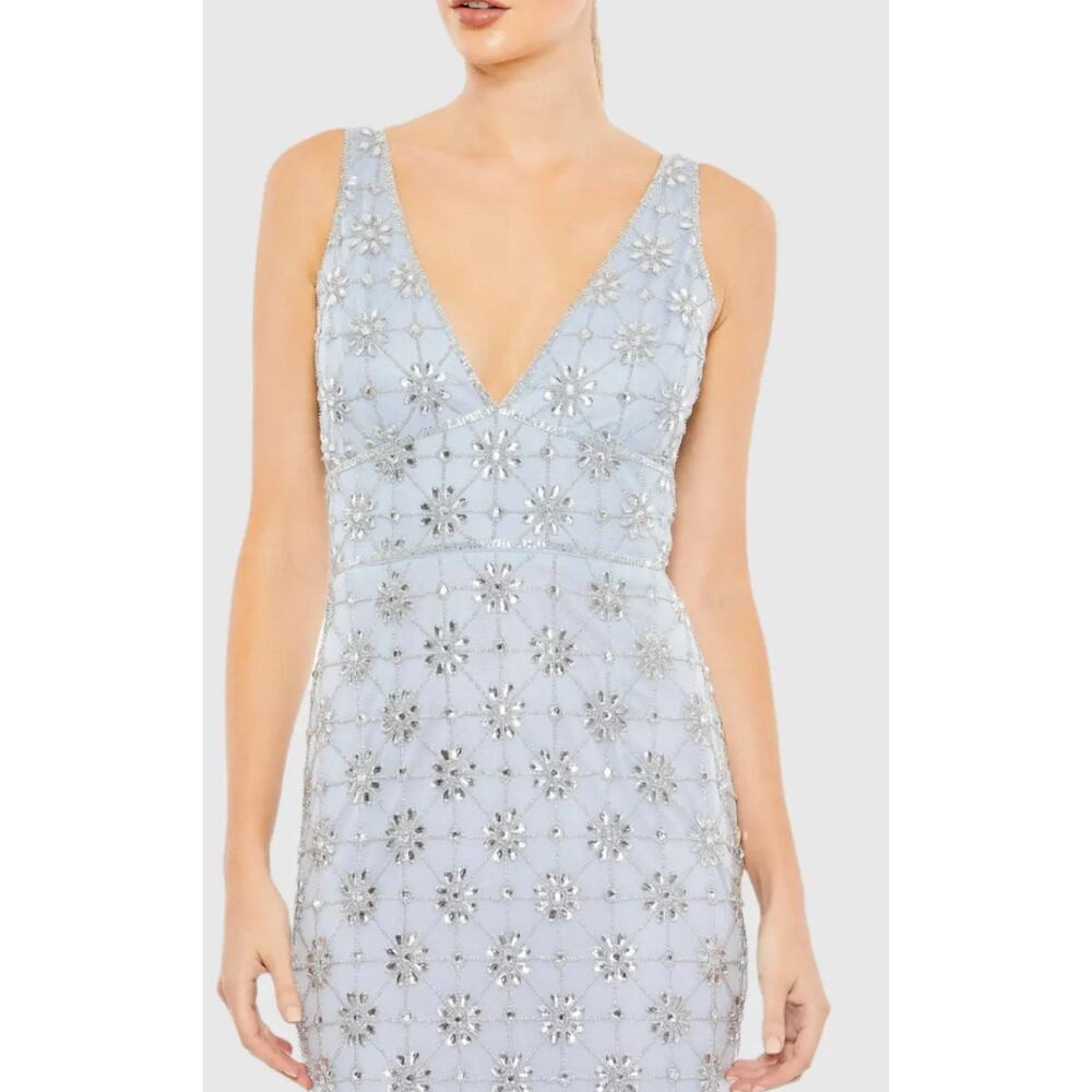 Mac Duggal A93744 Powder Blue Embellished V Neck Sleeveless Gown 10 $398 NEW - Picture 3 of 14